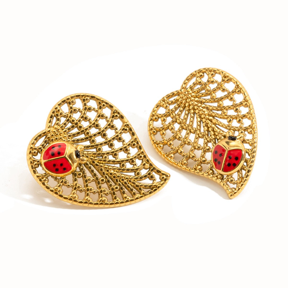 18K gold classic ladybug and leaf earrings Vera Lux