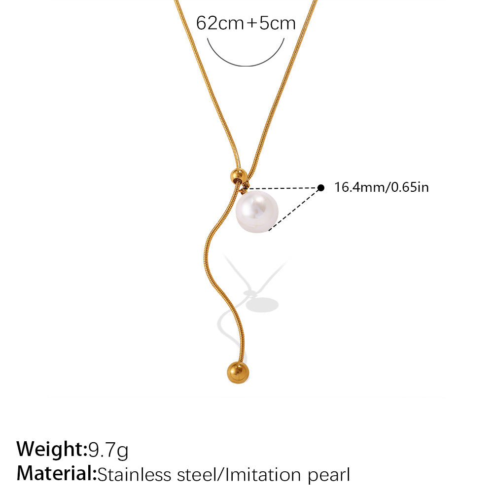 Pearl Snake Bone Chain Adjustable Sweater Chain Women's Luxury High-End Style Fall Winter Versatile Stainless Steel Necklace Vera Lux