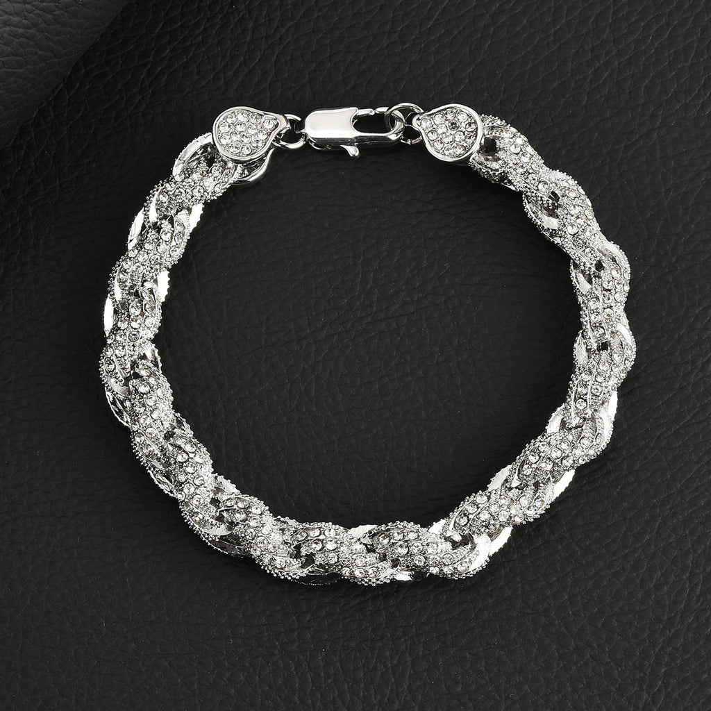 European And American Hip-Hop Mens Necklace 10mm Alloy Braided Chain With Diamonds Vera Lux