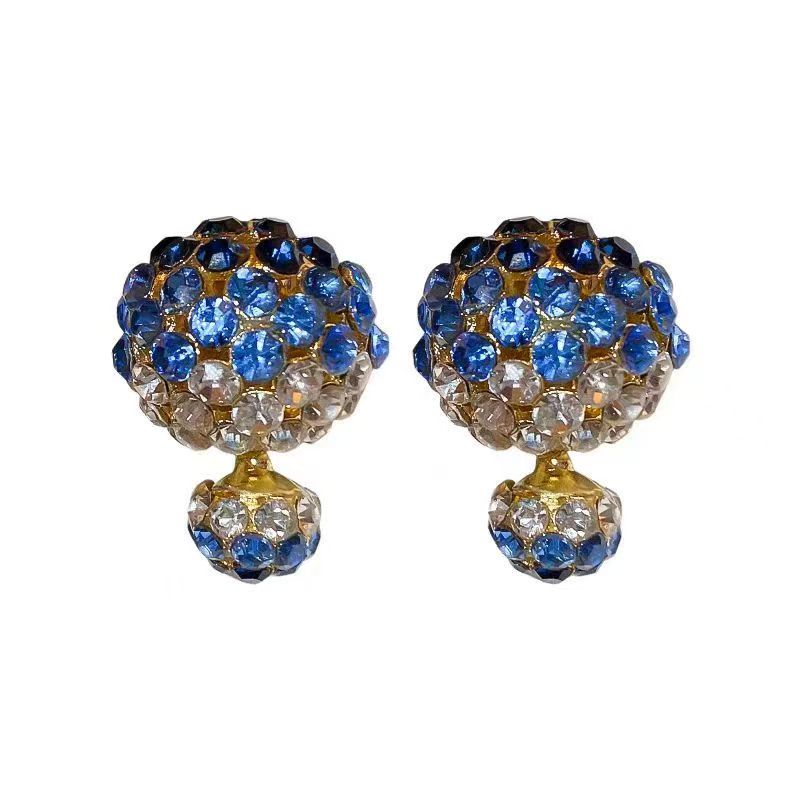 Silver Needle Diamond Round Earrings, Dual-Wear Front & Back, Korean Light Luxury Studs Vera Lux