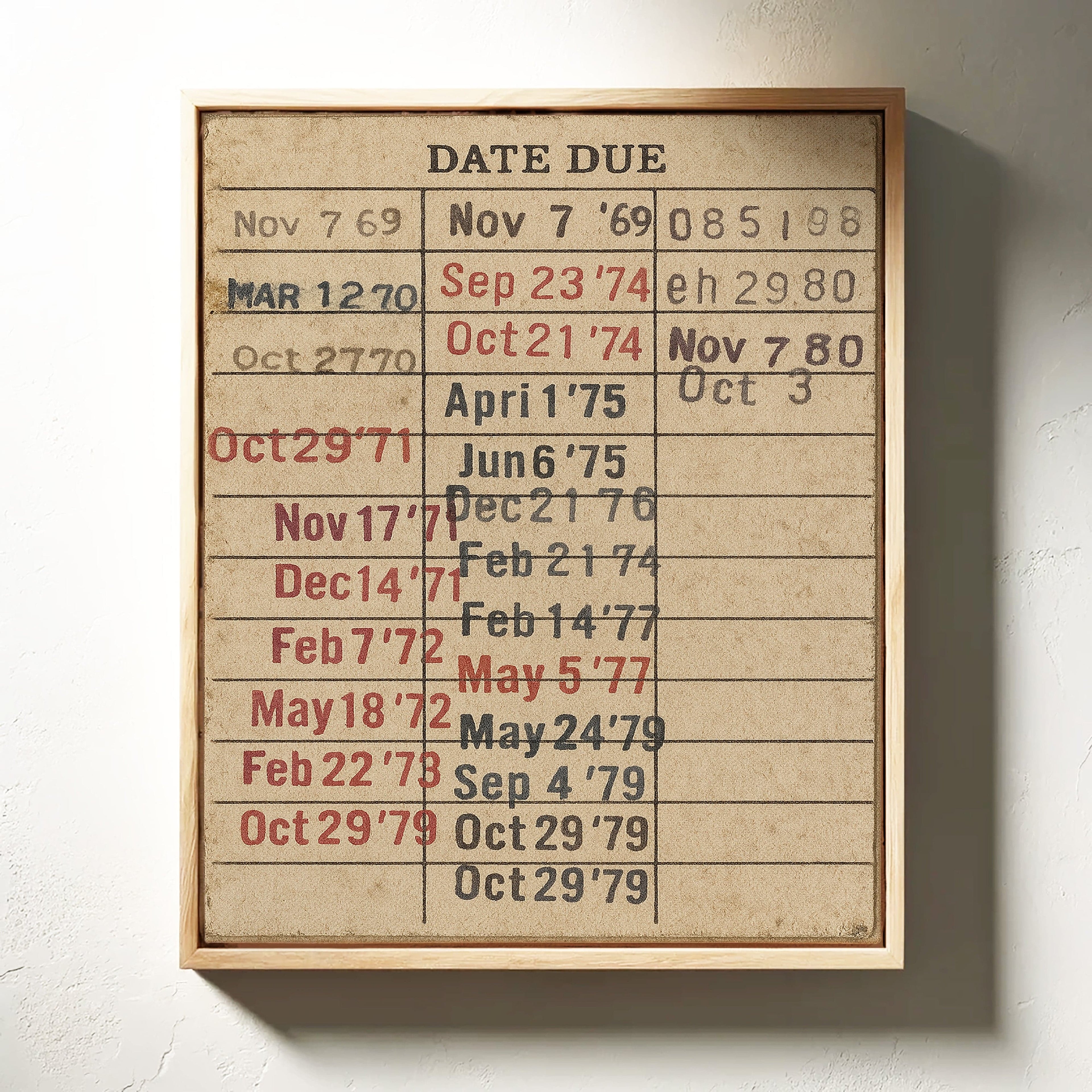 Vintage Library Date Due Card – Retro Paper Texture Wall Art Kooly