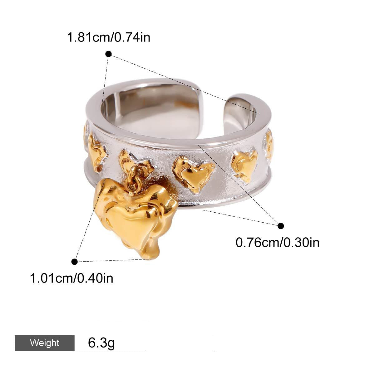 18K gold heart pendant unique design personality ring Vera Lux