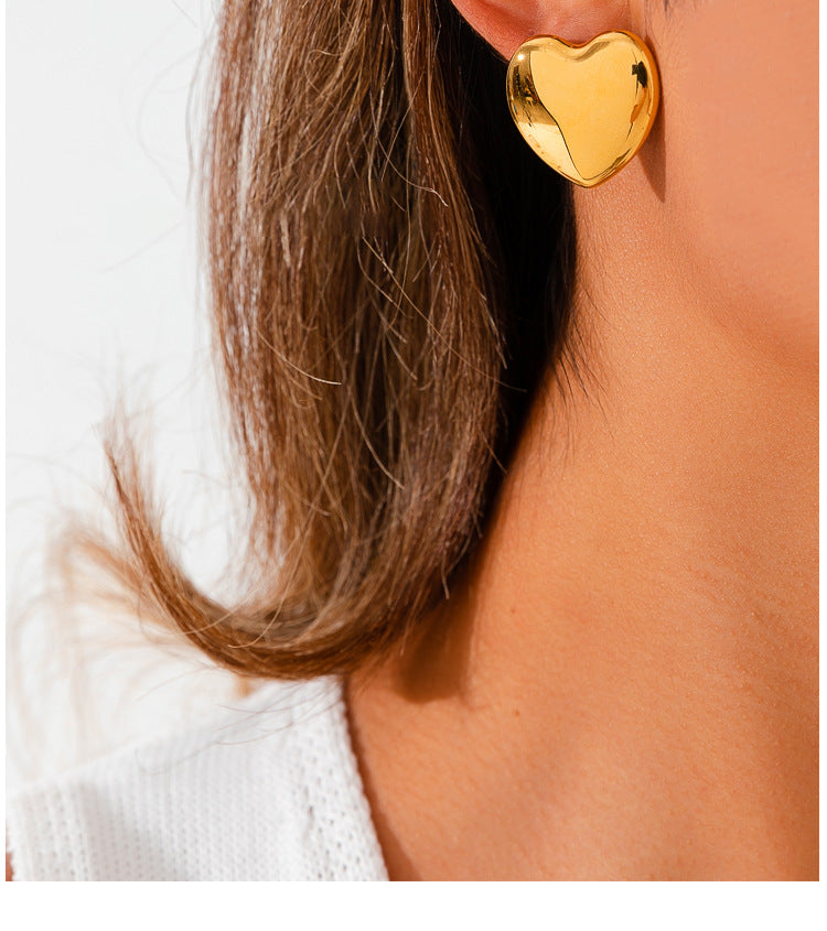 European And American Minimalist Glossy Heart-shaped Stainless Steel Earrings For Women. Light Luxury Minimalist Style. Exaggerated Heart-shaped Earrings. Versatile Accessories. Vera Lux