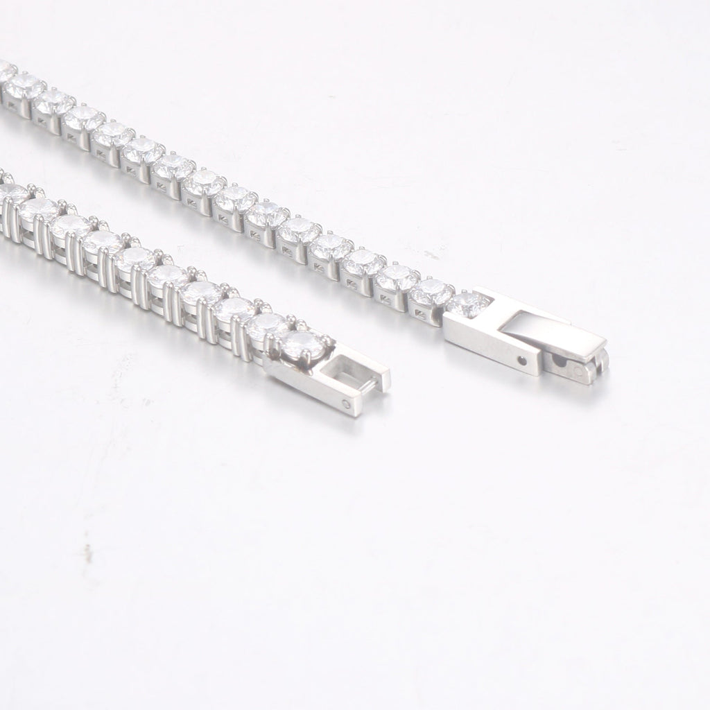Mens And Womens Brick-link Diamond-encrusted Stainless Steel Vera Lux