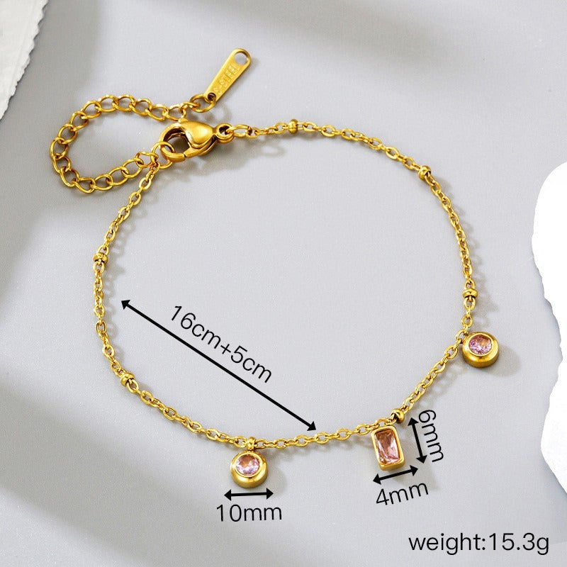 18K Gold Square Pink Purple Round Pendant Necklace Bracelet Vera Lux