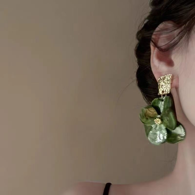 925 Silver Needle Acrylic Flower Earrings, Forest Retro French Style Vera Lux