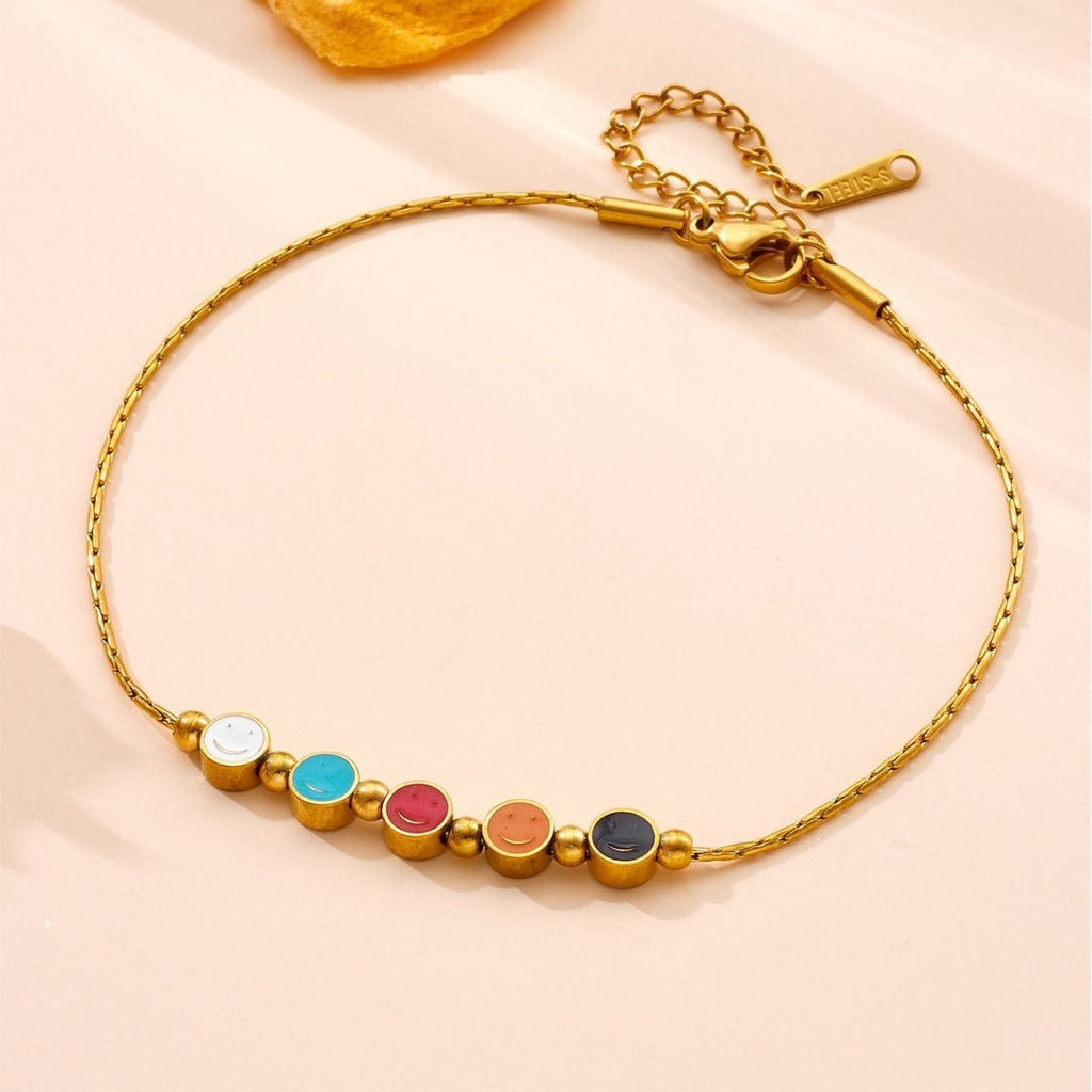 Retro colorful round smiley face interlocking titanium steel bracelet Vera Lux