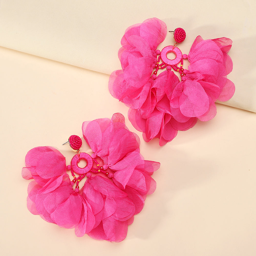 Handmade Bohemian Beaded Chiffon Flower Tassel Earrings For Women Tropical Vacation Statement Jewelry Vera Lux