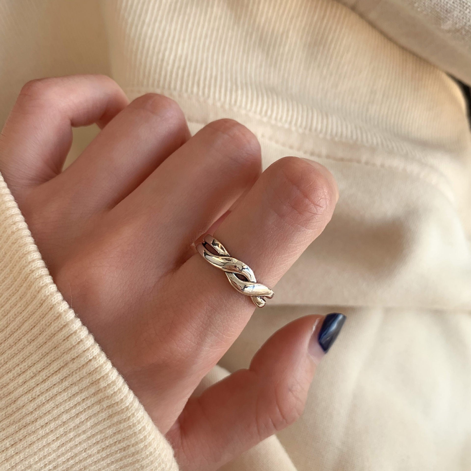 925 Sterling Silver Minimalist Rings For Women, Korean Style Niche Design, Non-Tarnish Vintage Heavy Duty Finger Rings Jewelry Vera Lux
