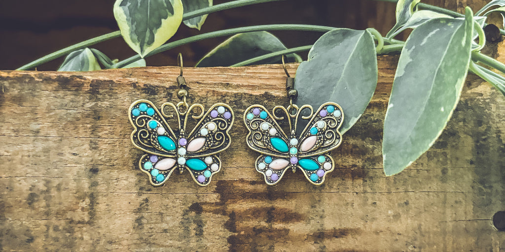 Beautiful Vintage Inspired Butterfly Earrings Rooted Home Goods