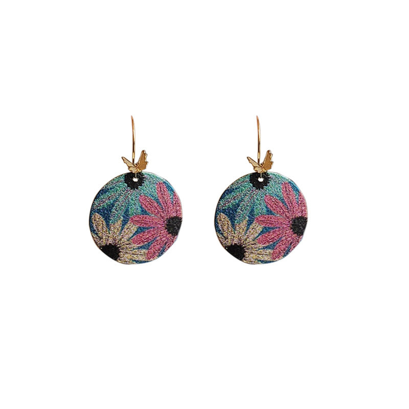 Real Gold-Plated Round Geometric Statement Earrings With Butterflies And Flowers Vera Lux