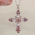 Gothic Cross Pendant Necklace For Women, Y2K Heavy Duty Bling Rhinestone Clavicle Chain, Vintage Punk Hip Hop Trendy Streetwear Jewelry Vera Lux
