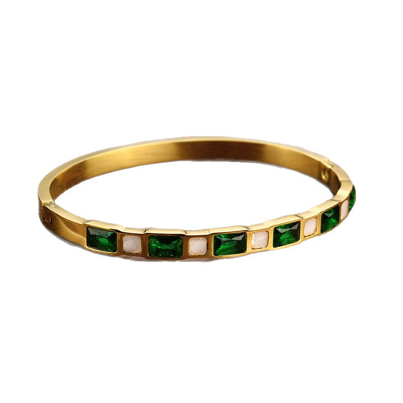 Emerald Diamond White Shell Titanium Steel Bracelet For Women Vera Lux