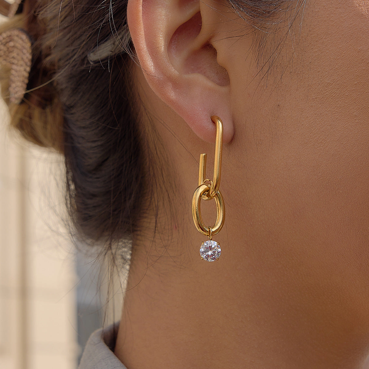 Stainless Steel Zircon Drop Hoop Earrings Vera Lux