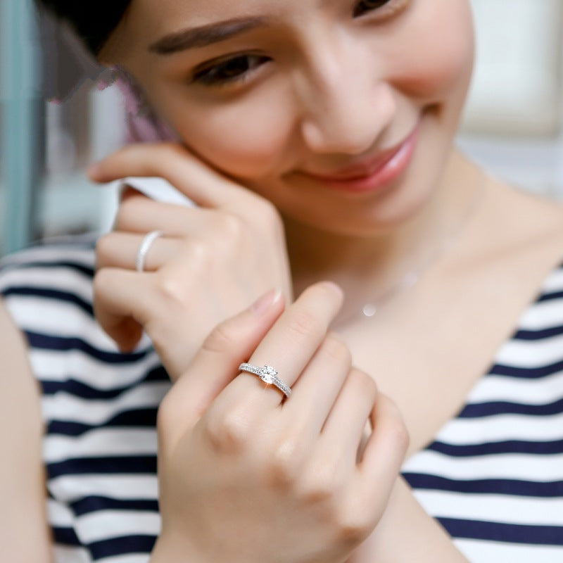 Micro Pave Ring Set With Simulated Heart & Arrow Zirconia, Luxury Proposal Ring For Women Vera Lux