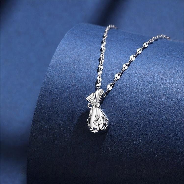 1pcs 999 Sterling Silver Hollow Cutout Lucky Money Bag Necklace, Elegant Delicate Style, Ideal For Birthday Gifts Vera Lux