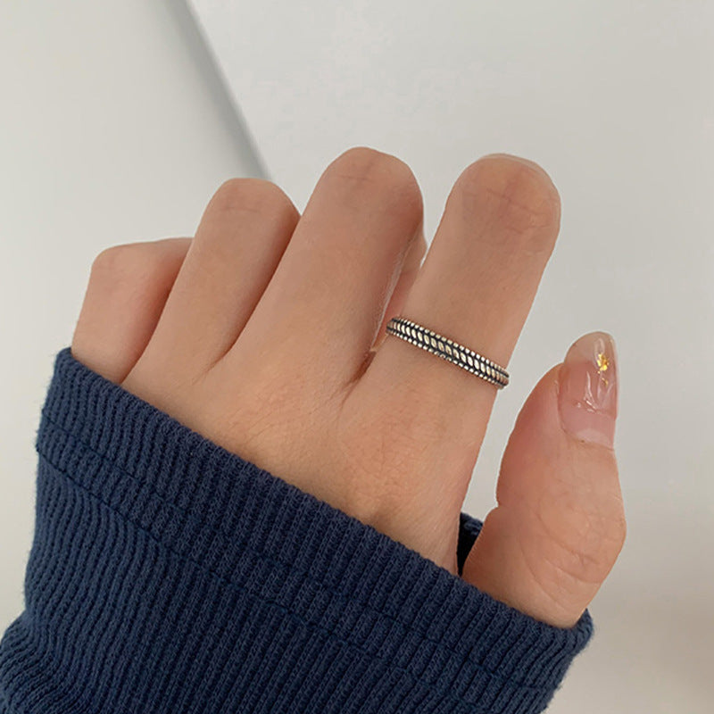 925 Sterling Silver Twisted Chain Open Ring Vera Lux