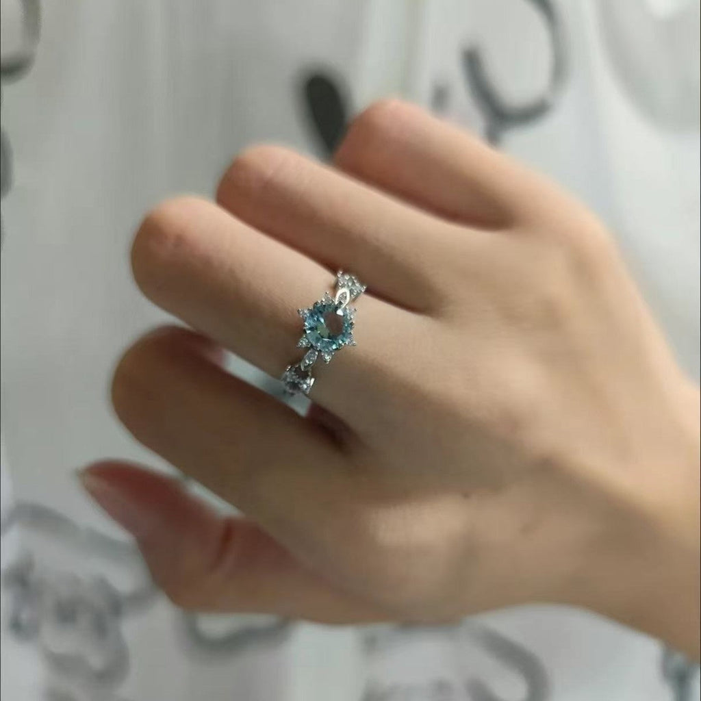 Blue Zircon Snowflake Ring, Aquamarine CZ Engagement Ring For Women Vera Lux