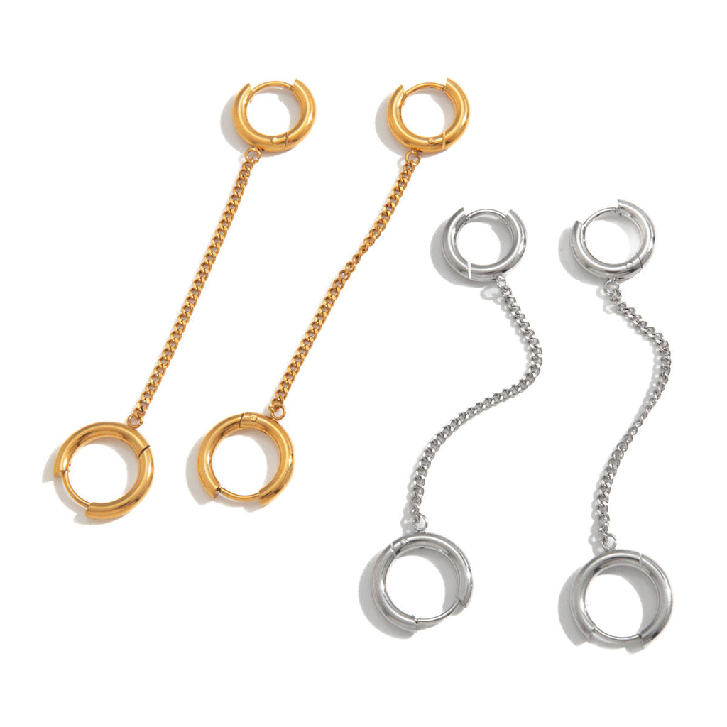 Stainless Steel Double Hoop Tassel Earrings Vera Lux