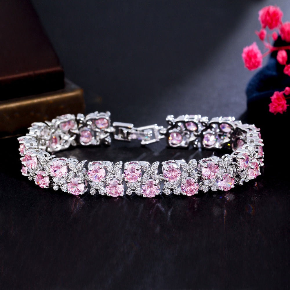 Zircon micro-inlaid gemstone and sparkling diamond-plated bracelet Vera Lux