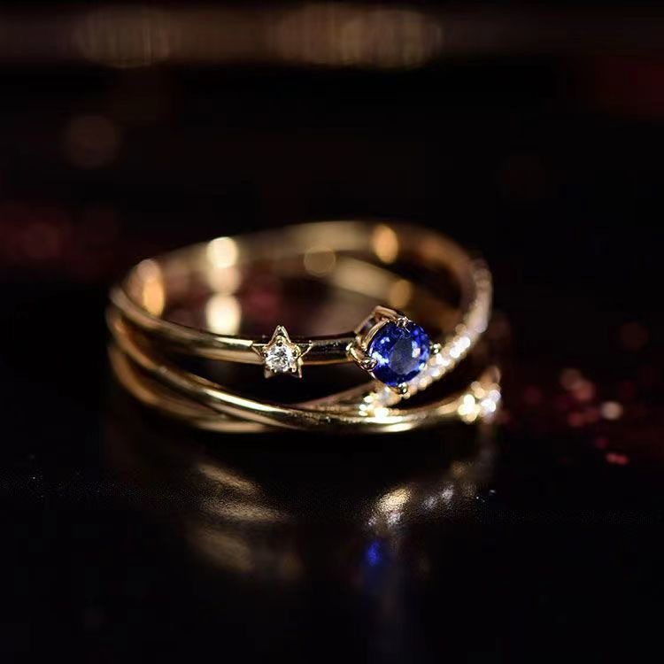 Blue Crystal Ring With Three Rows Of Diamonds Vera Lux