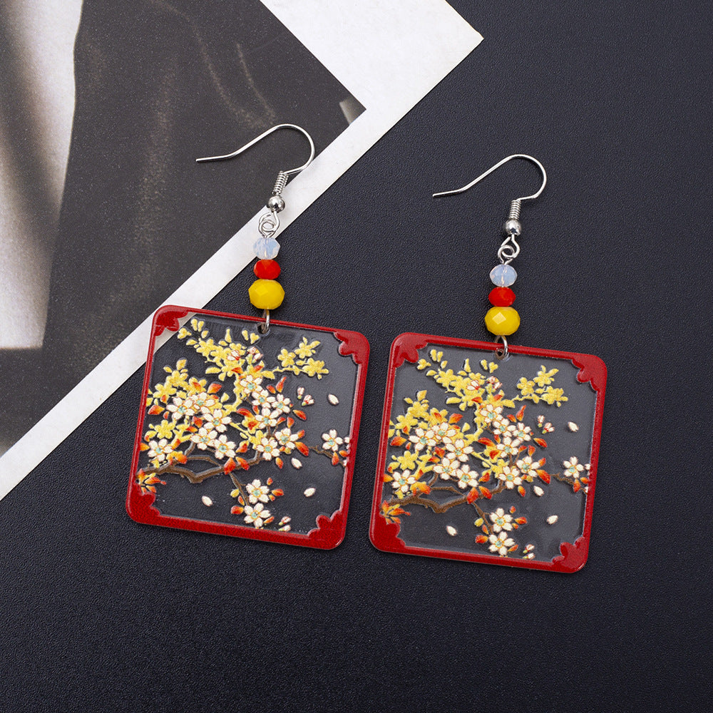 Designer Geometric Square Womens Branch And Flower Transparent Acrylic Earrings Vera Lux