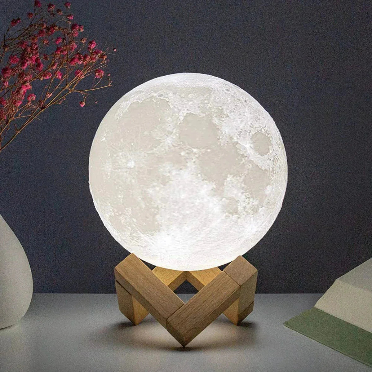 D5 Starry Moon Lamp 8Cm - LED Night Light with Stand, Perfect for Bedroom Decor and Gifts Whatever the Treasure