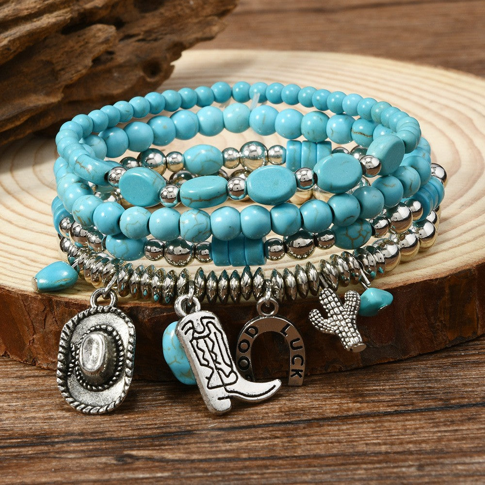 Fashionable Casual Turquoise Beaded Elastic Bracelet Vera Lux