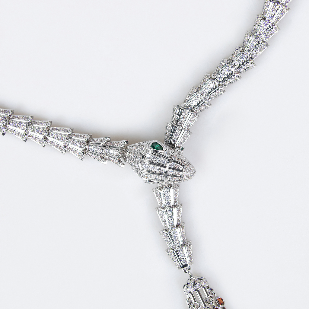 Serpentine Tassel Necklace with Diamonds and Zirconia Vera Lux