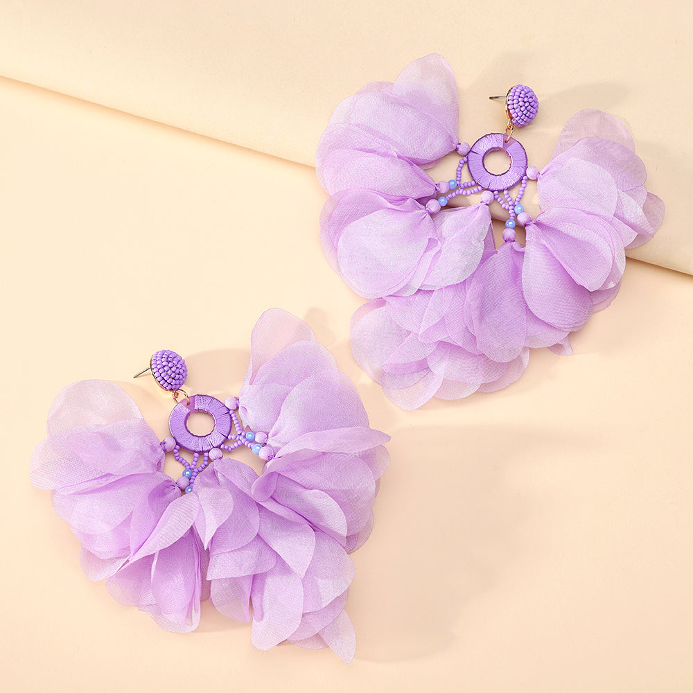 Handmade Bohemian Beaded Chiffon Flower Tassel Earrings For Women Tropical Vacation Statement Jewelry Vera Lux