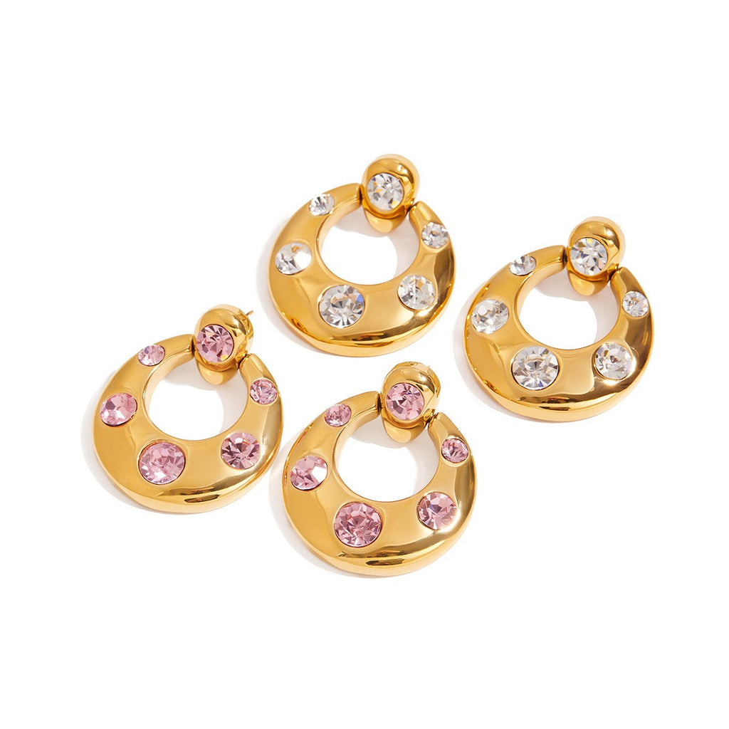 18K gold U-shaped inlaid gemstone design classic simple earrings Vera Lux
