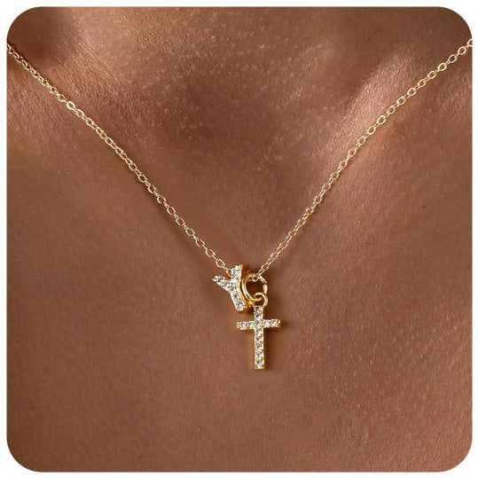Zircon Inlaid 26 Letter Cross English Necklace Vera Lux
