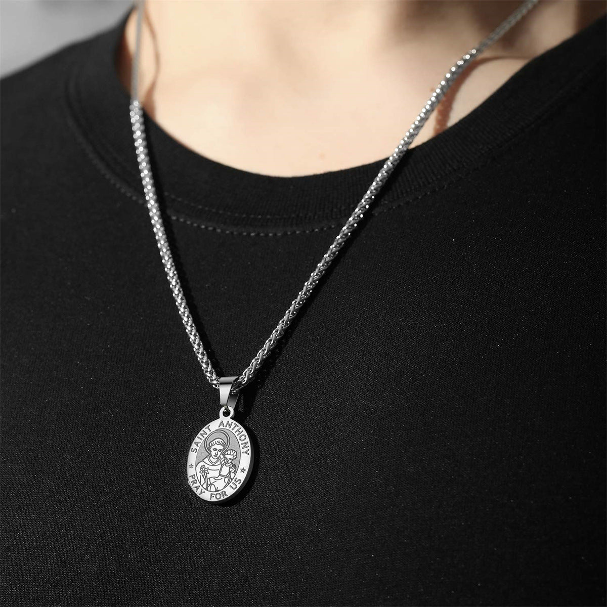 Double-Sided Portrait Medal Cross Stainless Steel Pendant Necklace For Men And Women Vera Lux