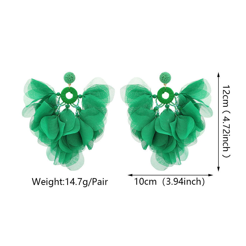 Handmade Bohemian Beaded Chiffon Flower Tassel Earrings For Women Tropical Vacation Statement Jewelry Vera Lux