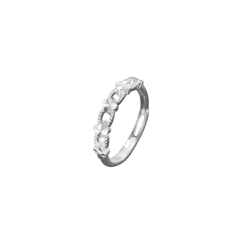 S999 Pure Silver Carved Flower Ring For Women, Light Luxury Minimalist Hollow Floral Forest Style, Premium Open Index Finger Ring Vera Lux