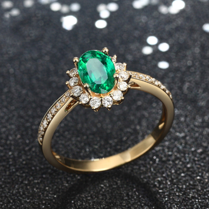 Adjustable Simulated Emerald & Simulated Diamond Ring For Women, Faux Gemstone Statement Band Vera Lux