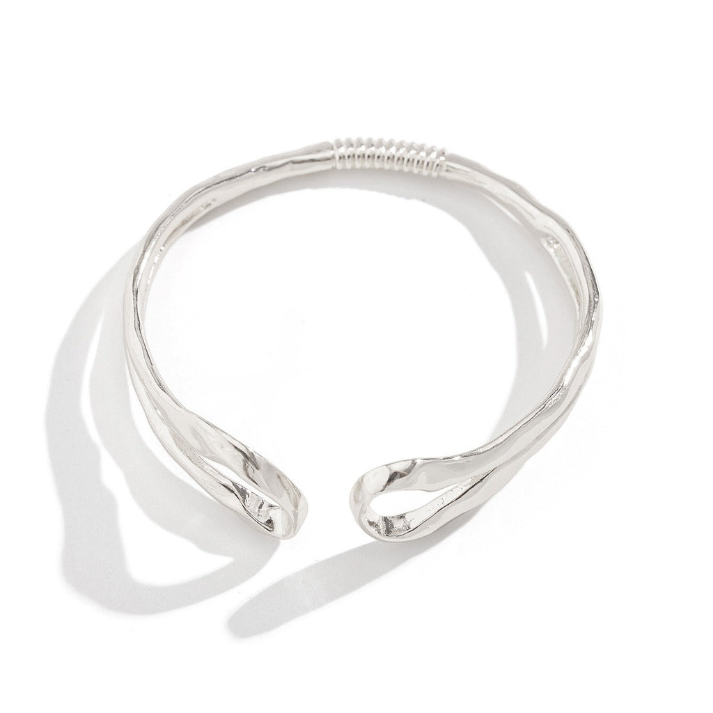 Double Ring Hollow Spring Open Bracelet Punk Style Round Bead Pendant Stacking Bracelet Vera Lux