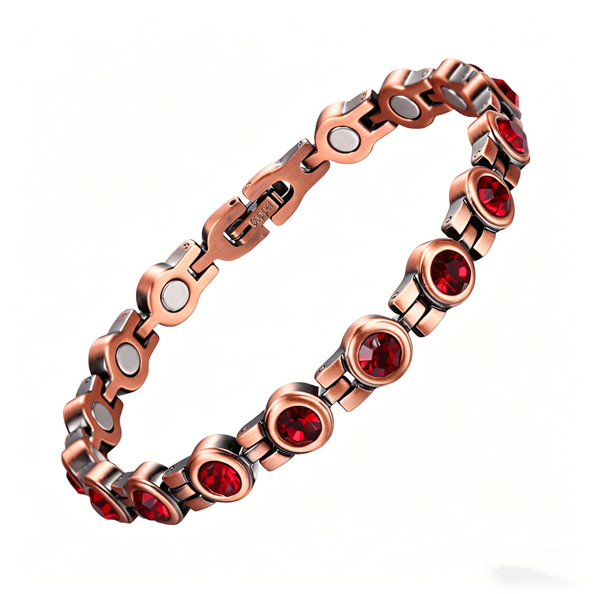 Retro Red Copper Magnetic Therapy Bracelet With Transparent Crystals Unisex Vera Lux