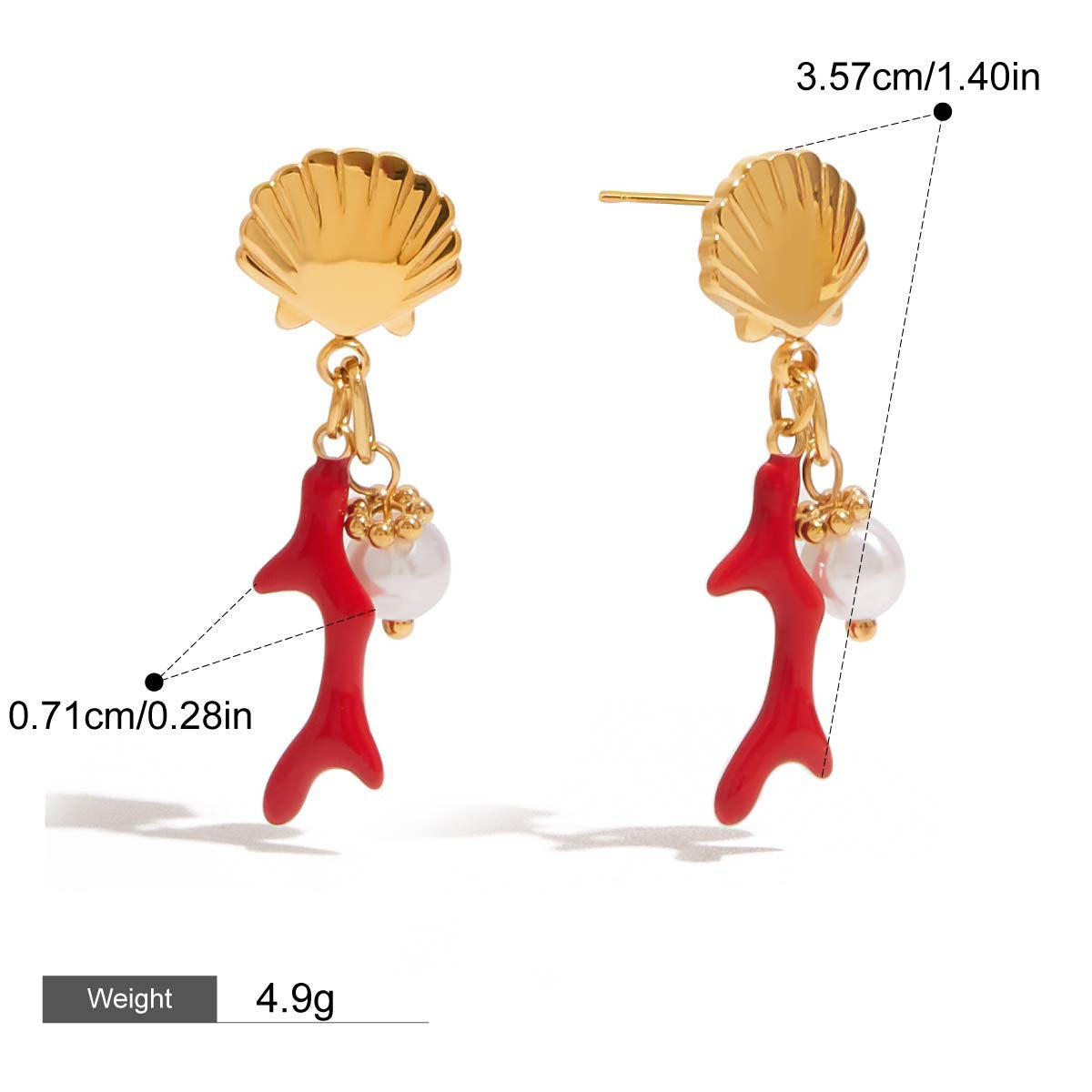 18K gold shell and coral design exquisite and noble earrings Vera Lux