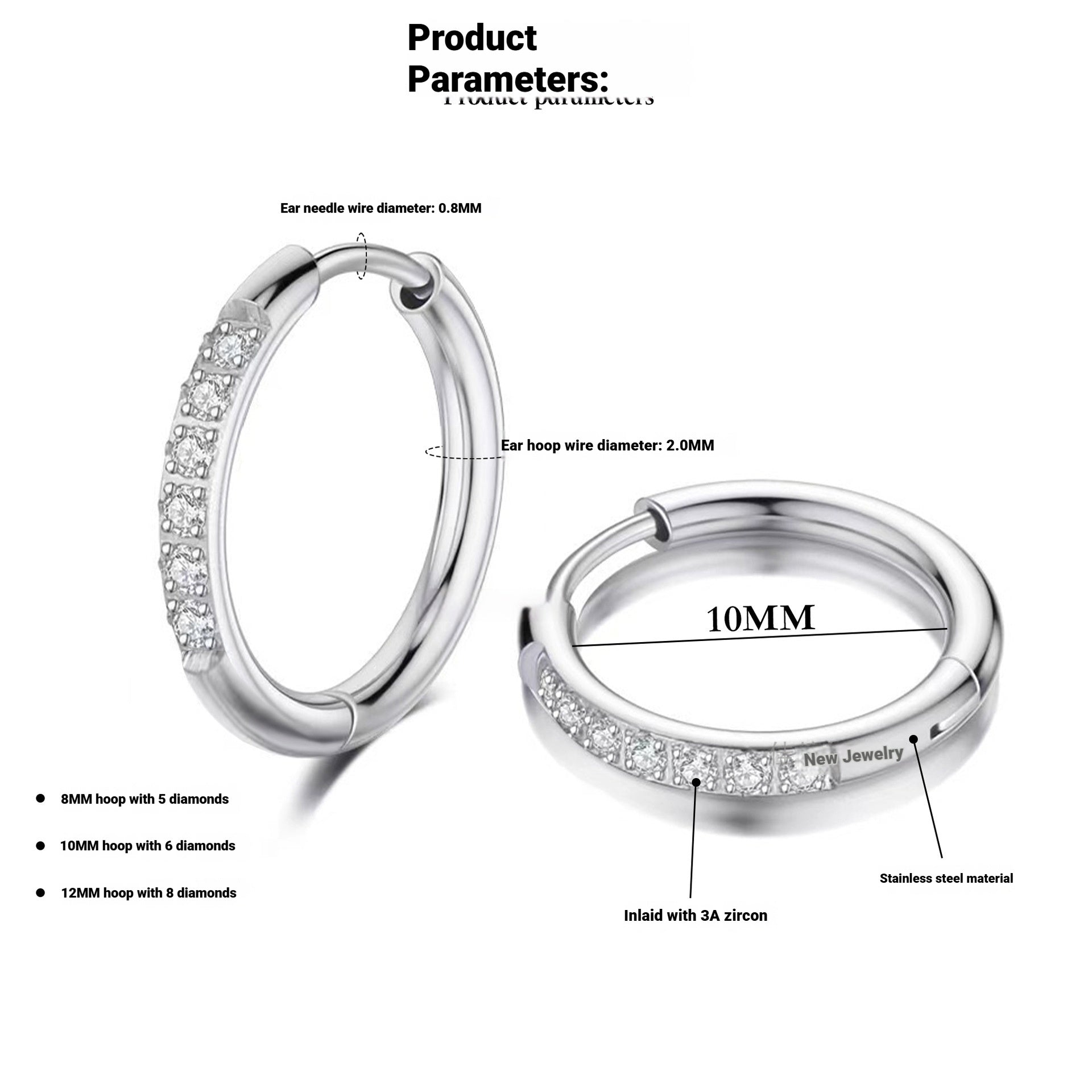 Stainless Steel Earrings With Diamond Zirconia And Plain Rings Vera Lux