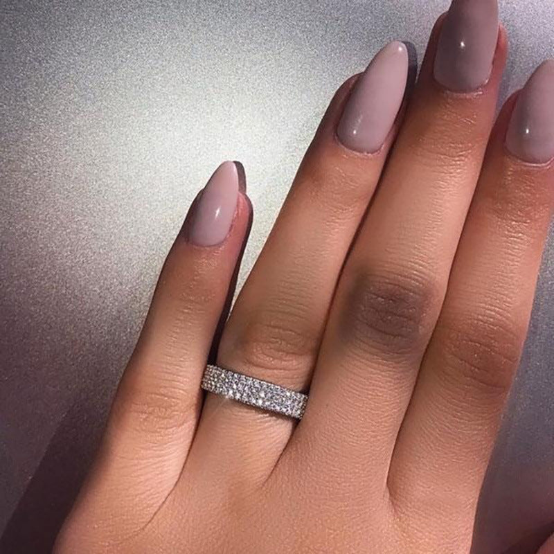 Three Layer Full Pave Shiny Zircon Ring, European Fashion Engagement Band & Midi Ring Vera Lux