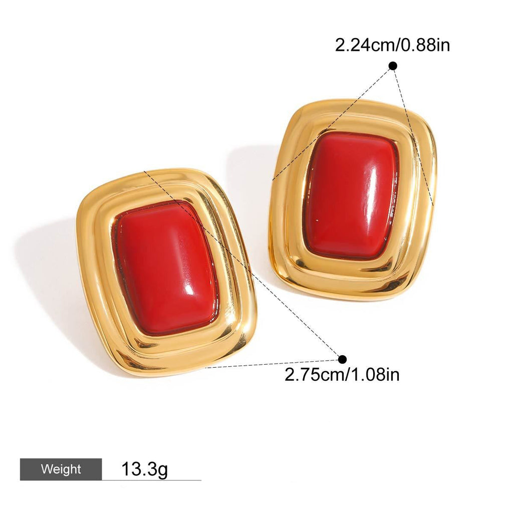 18K gold geometric square with texture design classic retro earrings Vera Lux