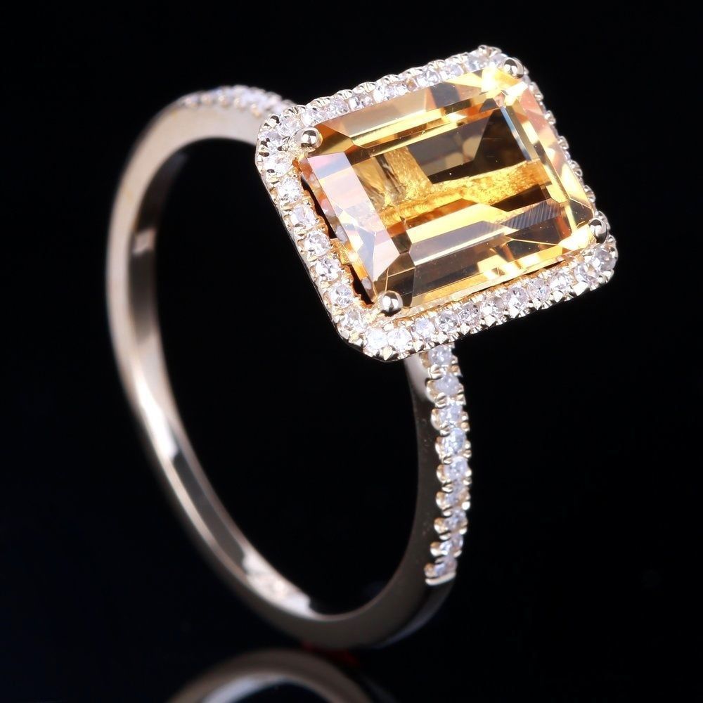 Luxury Champagne Yellow Gemstone Ring, Micro Pave Engagement Band For Women Vera Lux