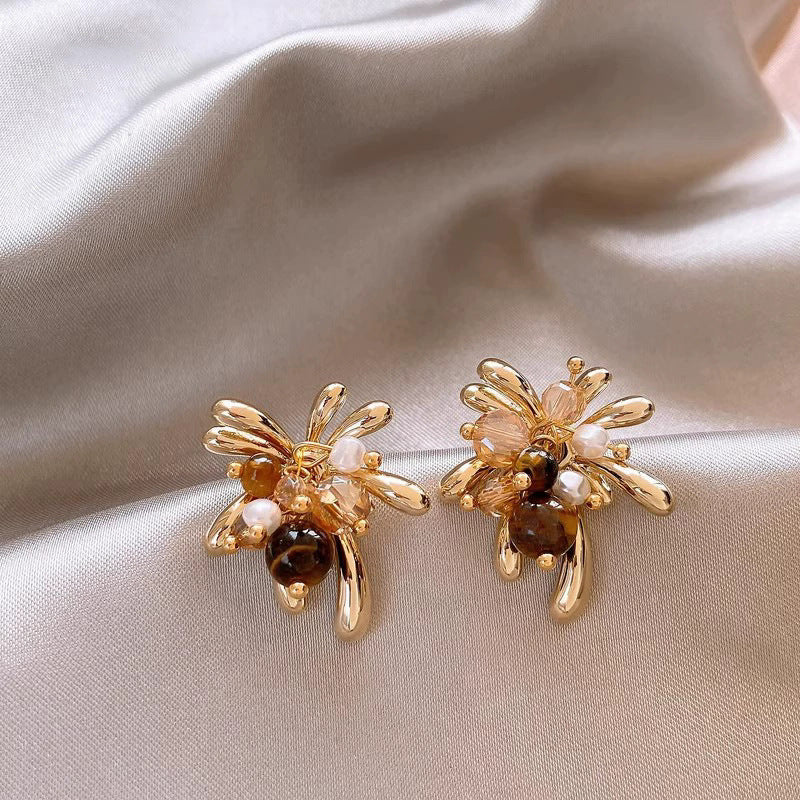 Elegant Pearl Flower CZ Stud Earrings For Women, Dainty Rose Gold Plated Enamel Flower Pearl Earrings, Luxury Minimalist Bridal Wedding Jewelry Gift Vera Lux