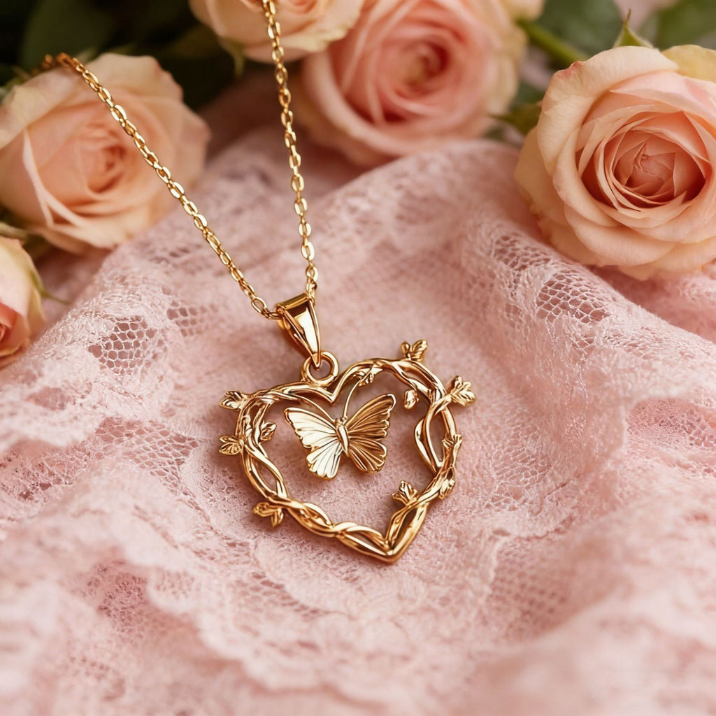 Forest Style Heart Shaped Butterfly Vine Necklace Vera Lux