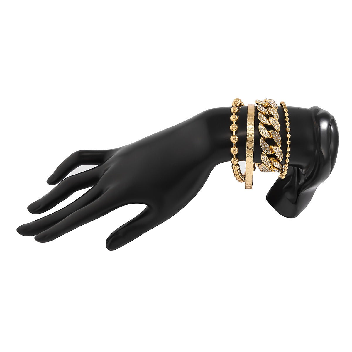 Diamond-studded Cuban buckle bracelet Hip-hop personalized round bead chain pattern bracelet set Vera Lux