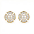 925 Sterling Silver Radiant Pearl and Baguette-Cut Fan-Shaped Stud Earrings Vera Lux