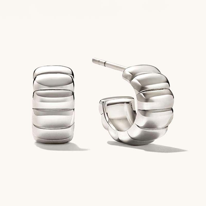 18K gold-plated, solid sterling silver C-shaped hoop earrings. Vera Lux