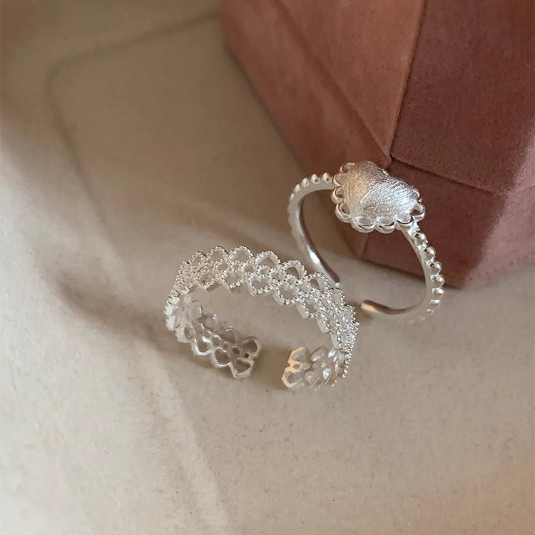 S925 Sterling Silver Brushed Love Heart Ring For Women, INS Korean Sweet Style, Versatile Niche Lace Edge Open Ring Vera Lux