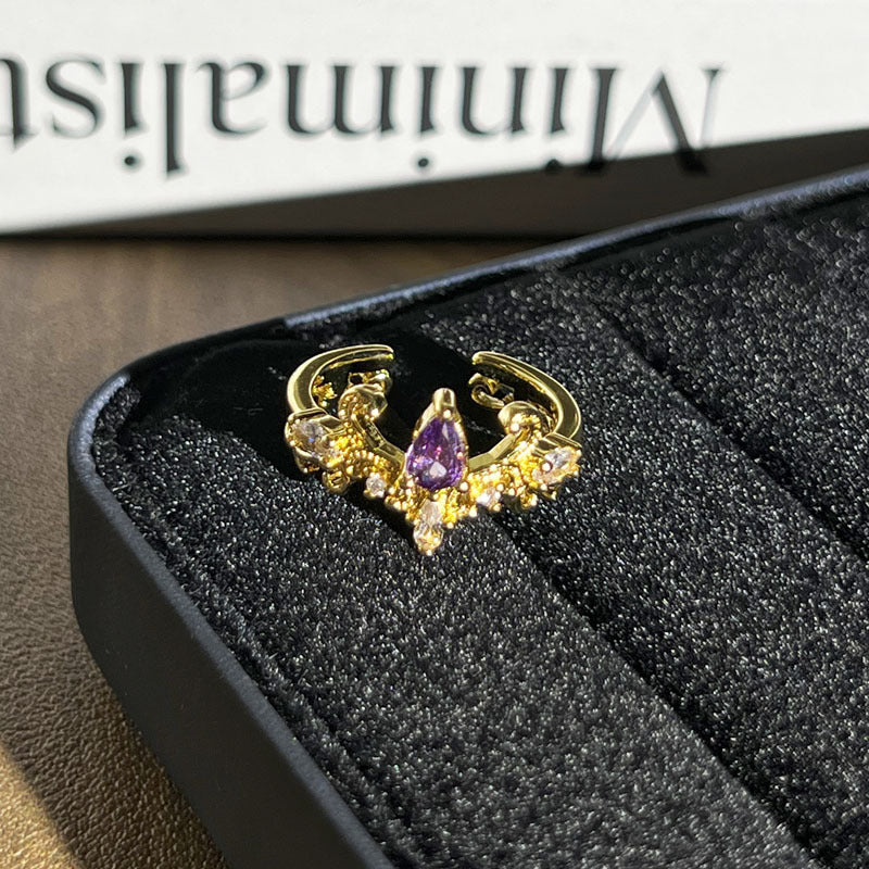 Niche Trendy Women Open Ring With Geometric Micro Paved Craft, Retro Ins Cold Wind Stylish Design, All-match Fashion Adjustable Finger Accessories Vera Lux